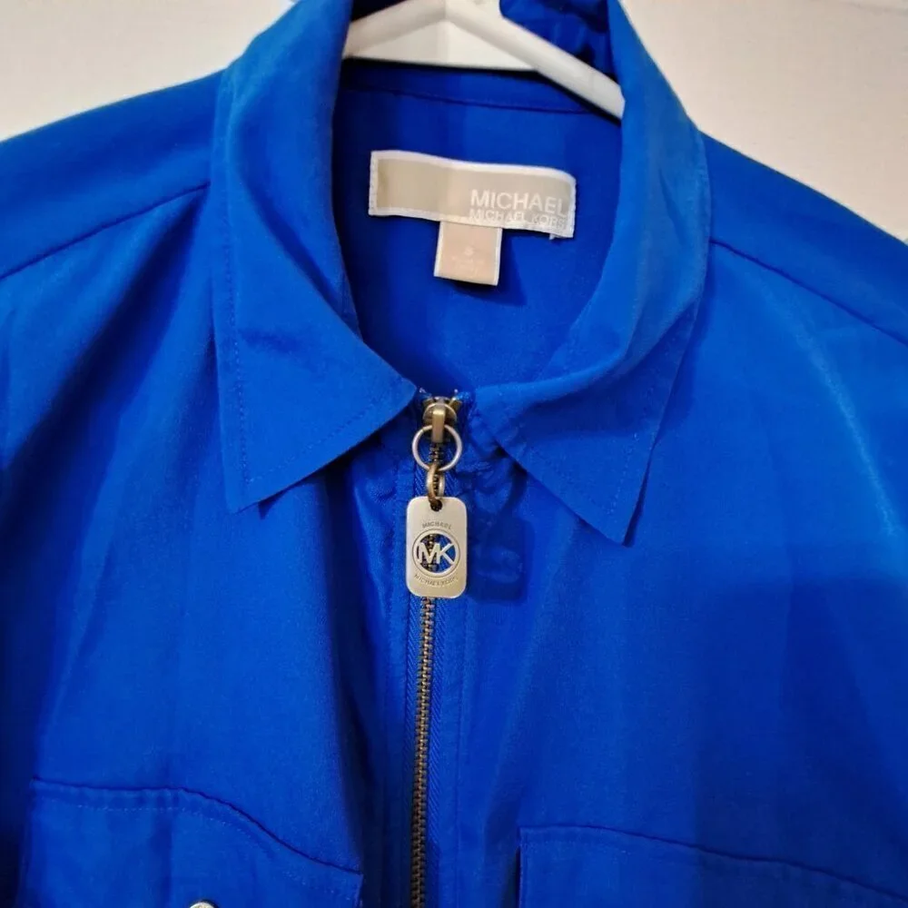 Michael Michael Kors Women's S Long Sleeve Full Zip Blue Blouse Career Office